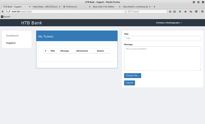 Bank Support Page